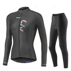 Liv-Cycling Jersey Set for Women, Long Sleeve, Bicycle Clothing, MTB Jersey, Culotte, Spring, Autumn