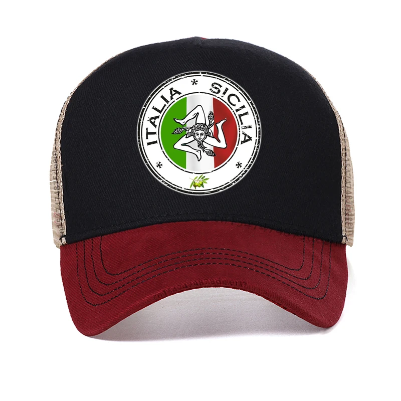 

Sicilia Italy Sicily Sicilian Siciliano Italia Italian men Baseball Caps Men Casual Adjustable summer Mesh Breathable hats