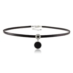 Cute Slim Leather Chocker High Fashion Black Round Pendant Goth Necklace for Women Neck Chains Party Jewelry collares para mujer