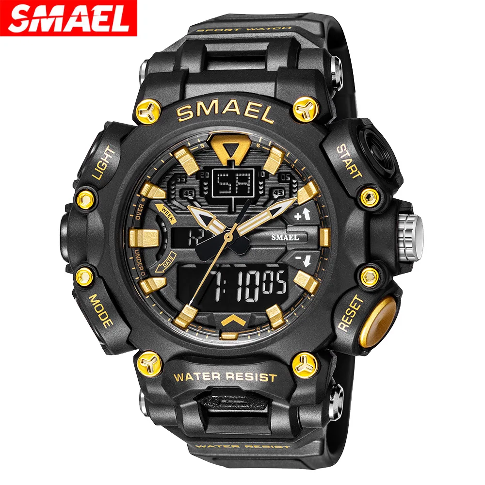 

SMAEL Тактические большие циферблаты, персонализированные трендовые многофункциональные водонепроницаемые мужские часы для занятий спортом на открытом воздухе, цифровые наручные часы