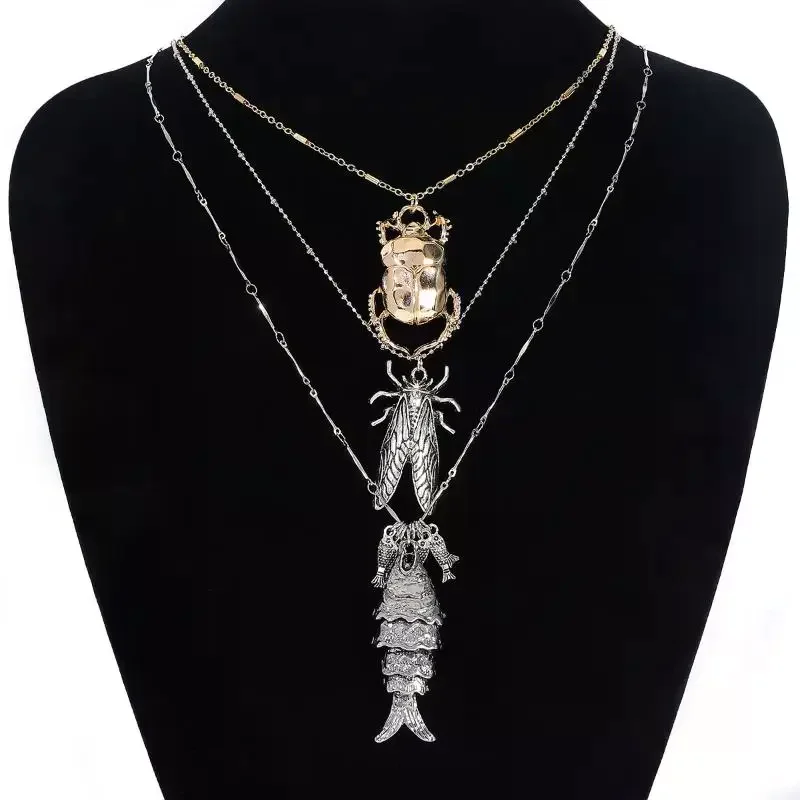 3 قطع نمط عصري مختلط وطبقات، تصميم جديد مبالغ فيه ريترو شل السمك علة قلادة المرأة قلادة مجموعة هدية حفلة يومية #2