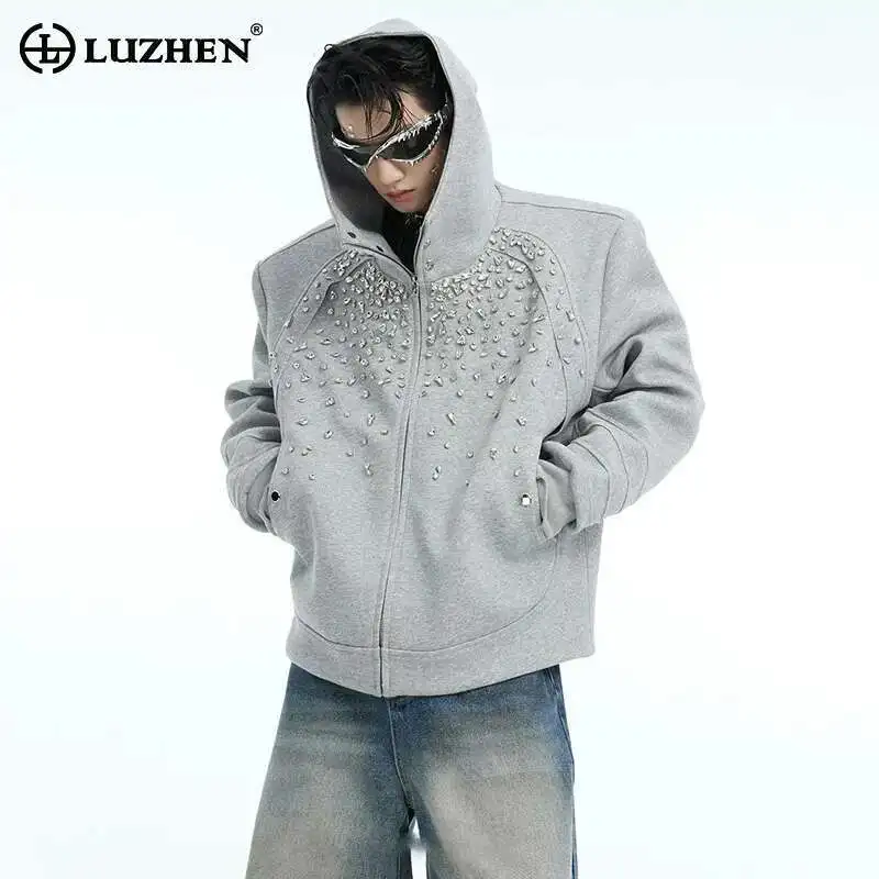 

LUZHEN 2025 Spring Original Diamond Patchwork Design Hooded Coat Men's Fashion High Street Fashion Loose Hoodies Clothes LZ9303