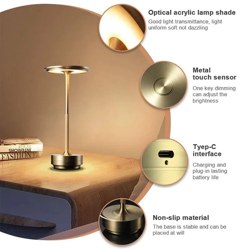 Lampe de table aste à capteur tactile classique, veilleuse LED, température réglable, style moderne, 3 documents, LT046, 1 pièce