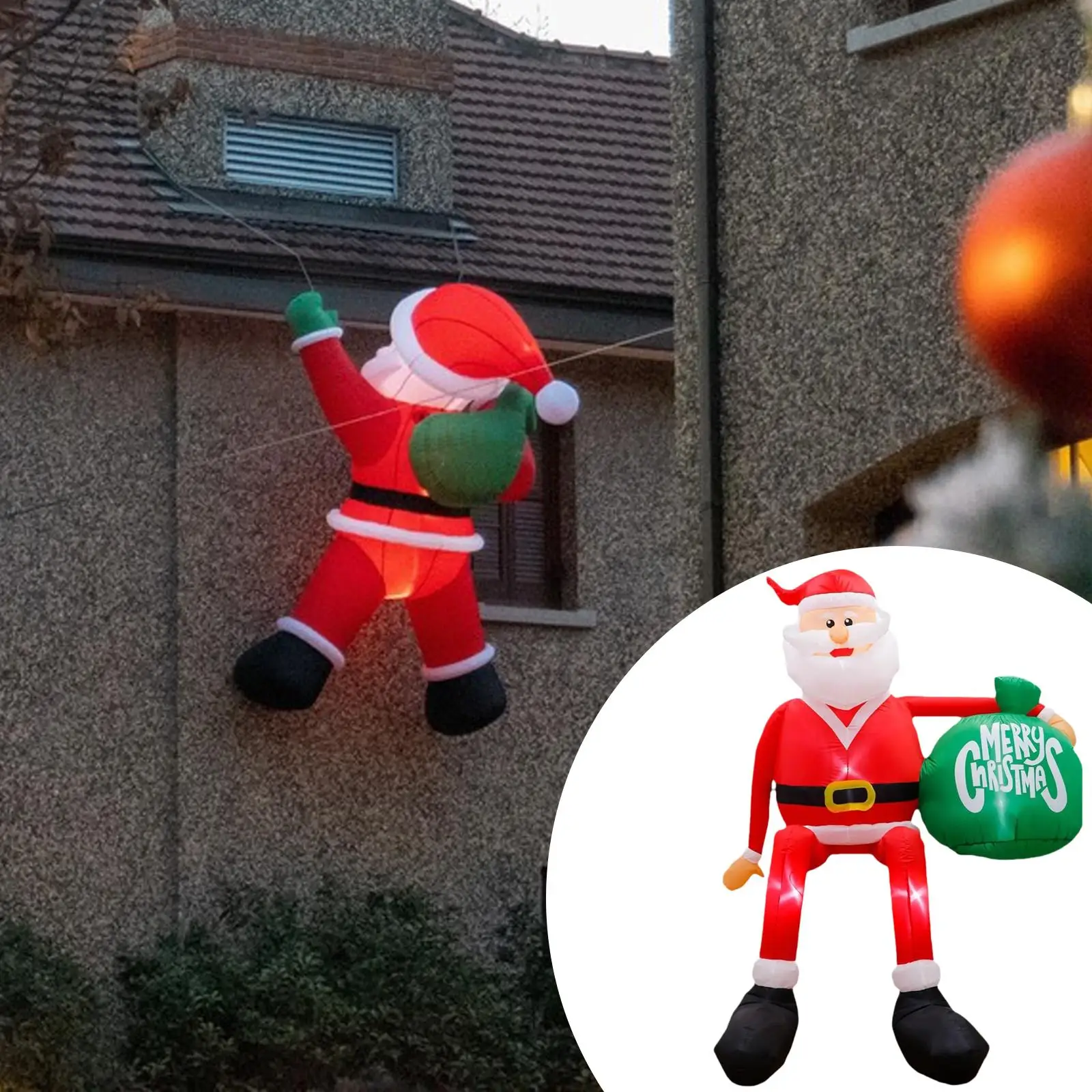 

Christmas Inflatable Santa Outdoor Decor Clearance Blow up Sitting on The Roof with Gift Bag for Party Lawn Festival Home