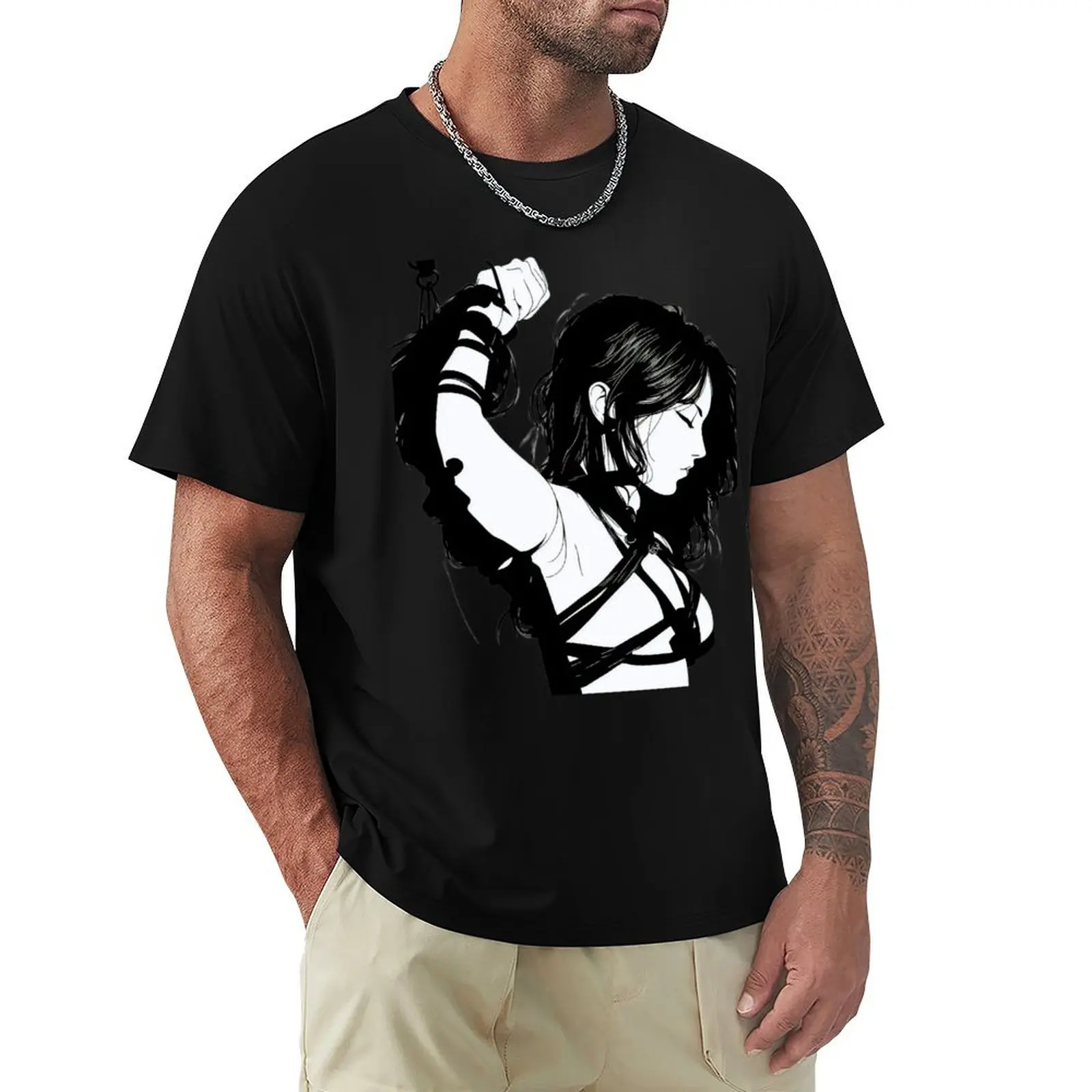 Naked woman trapped in bondage. T-Shirt Casual Minimalist Short Sleeve Top