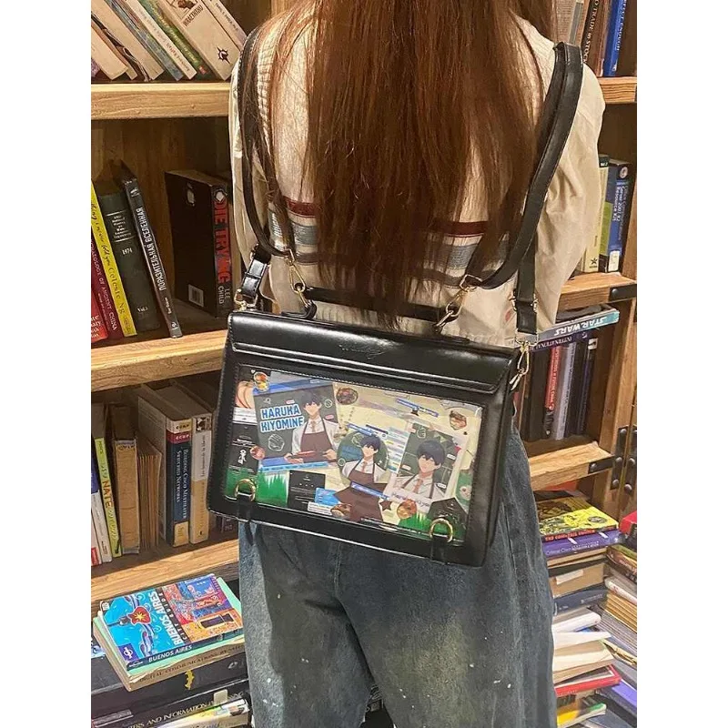 Japanese College Style Student Two-dimensional Rivet Chain Backpack Transparent Jk Daily Versatile Large-capacity Badge Pain Bag