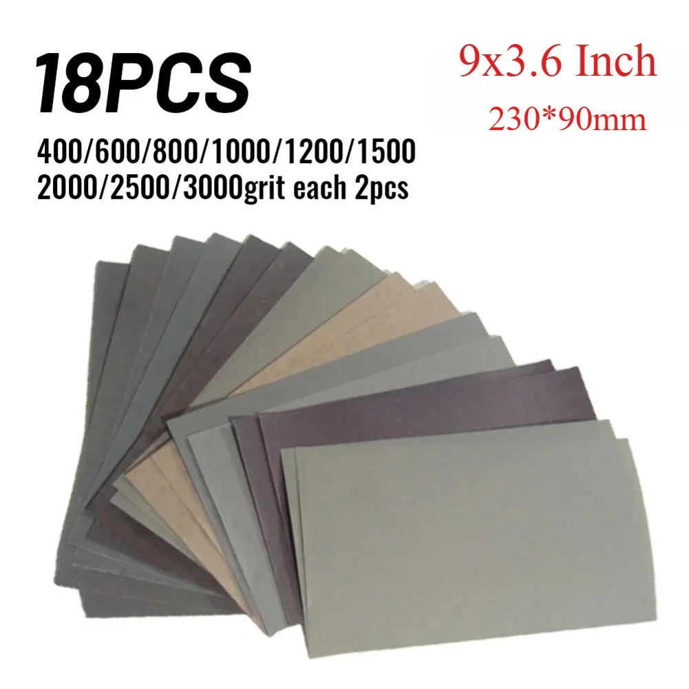 

18pc Grit Sandpaper Wet Dry Abrasive Metal Glass Car Polishing Sandpaper Abrasive Tool 400 600 800 1000 1200 1500 2500 3000 Grit