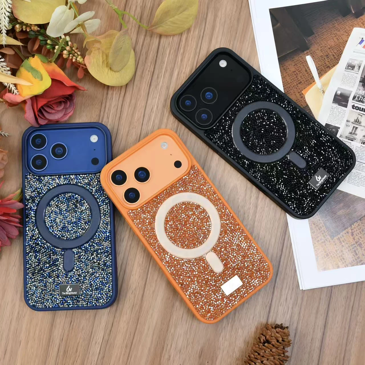 

Magnetic Crystal Case For IPhone 17 Pro Max Air/17/16/15/14 Plus Glitter Diamond TPU Soft Edge Rhinestone Shockproof Back Cover