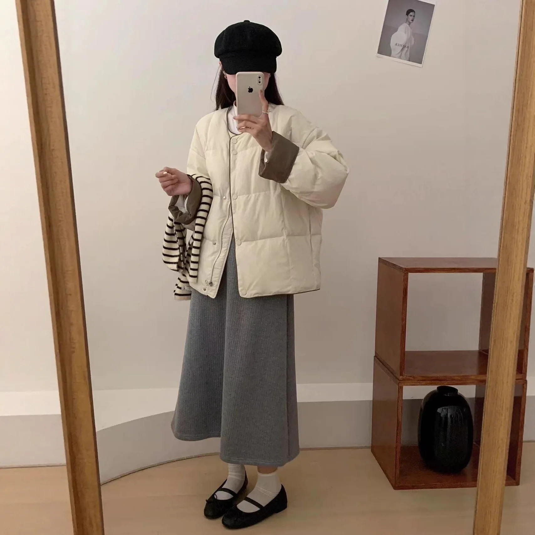 Women Short Parkas Coat Solid Jacket Zipper Pocket Round Neck Long Sleeve Loose Fit Thick Casual Office Lady 2025 Autumn Winter