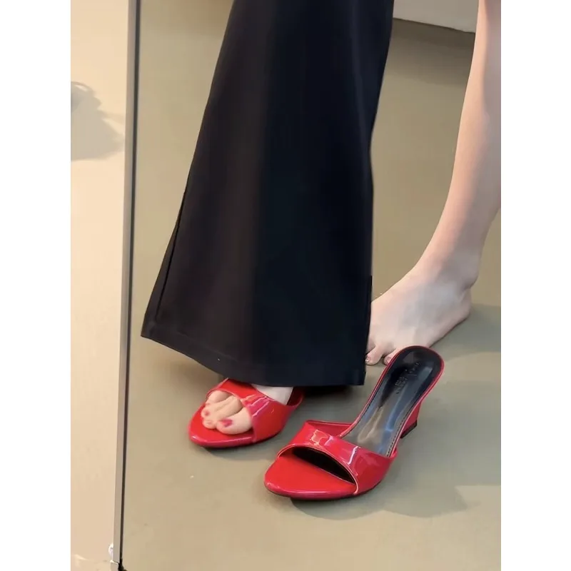 

French Sexy Wedge Open Toe Sandals Women Slip-On Commuter Sandals and Slippers Fashion High Heels