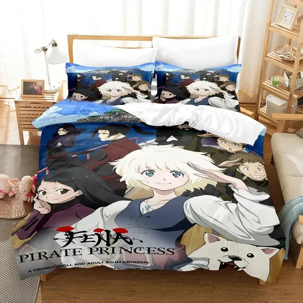 Juego de cama de princesa pirata de Anime Fena, funda nórdica, funda de edredón, funda de almohada, edredón king Queen Size, ropa de cama para niños y adultos