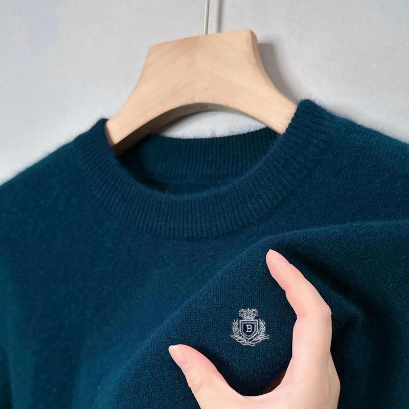 

Лидер продаж, роскошный брендовый мужской трикотаж с круглым вырезом, осень-зима, Новое поступление, однотонный, изысканный принт, мягкая деловая офисная мужская одежда