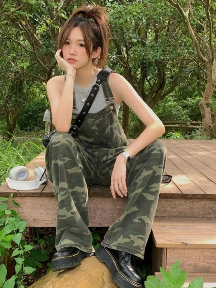 

Camouflage Jumpsuits Women Vintage Military Style Cool Denim Leisure Boyfriend Chic Loose Personality Unisex Overalls Classic