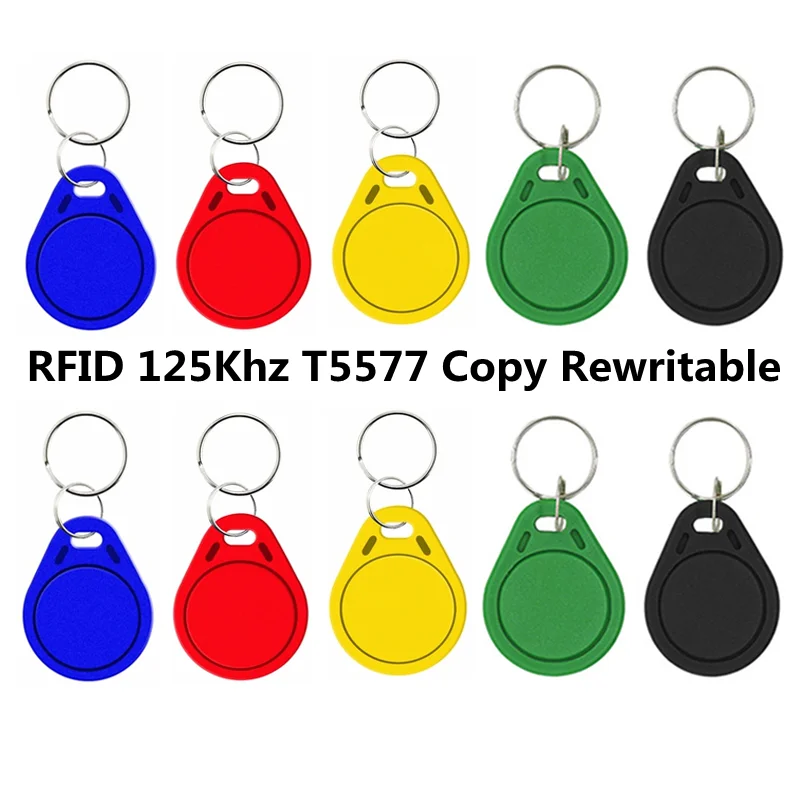 10Pcs EM4305 T5577 125khz Copy Rewritable Writable Rewrite Keyfobs RFID Tag Key Ring Card Proximity Token Badge Duplicate