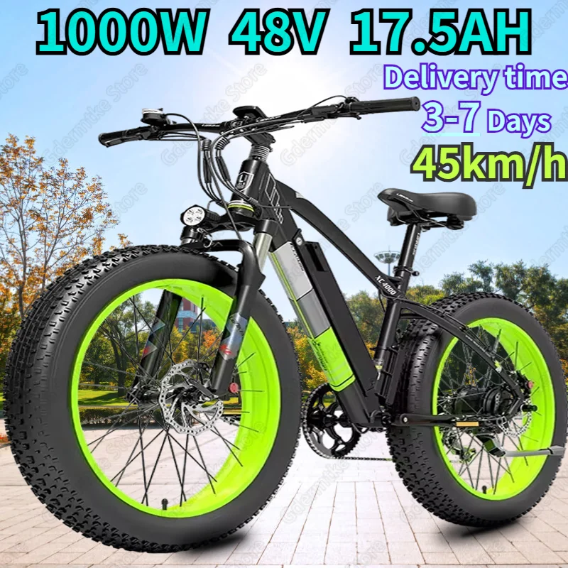 E Bike 1000W Motor 48V17.5AH Battery 40km/h 100KM Range Electric Bike 26*4.0 Inch Fat Tire All Terrain Adult Electric Bicycle