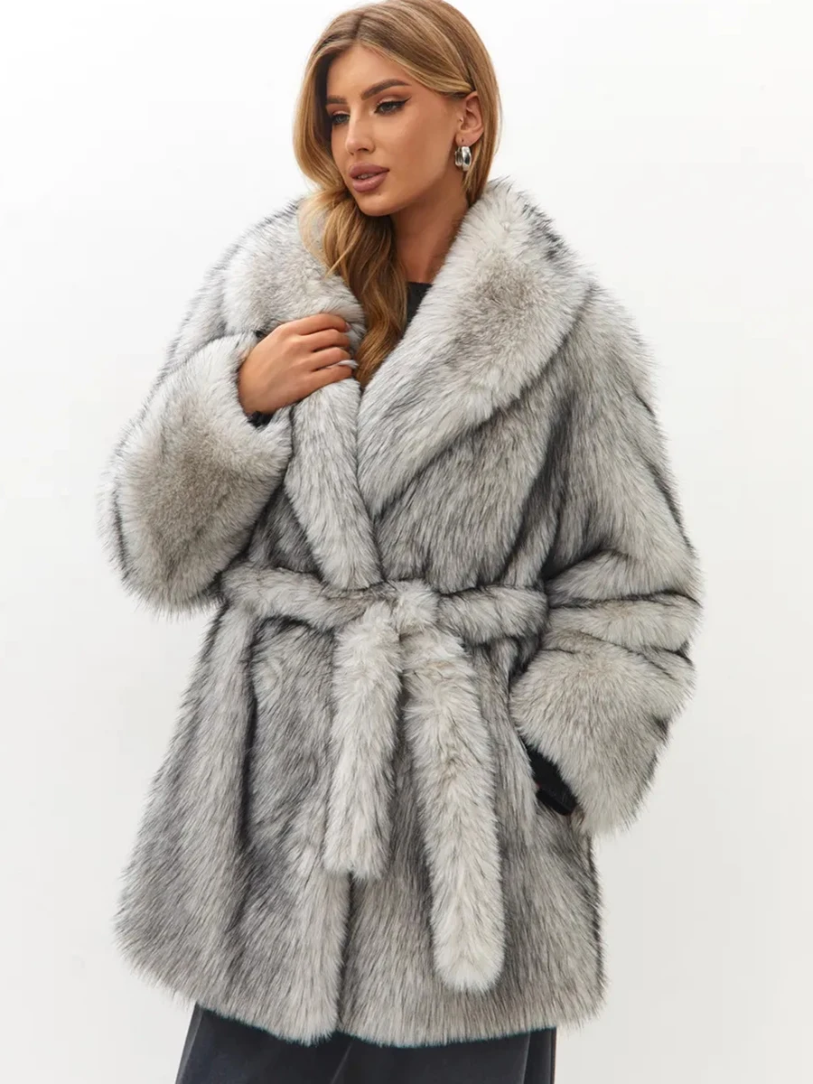 LIMO Women Faux Fur Mid‑Length Coat Wide Lapel Collar Loose Fluffy Warm Winter Fashion Ladies Outerwear Party Street Jacket