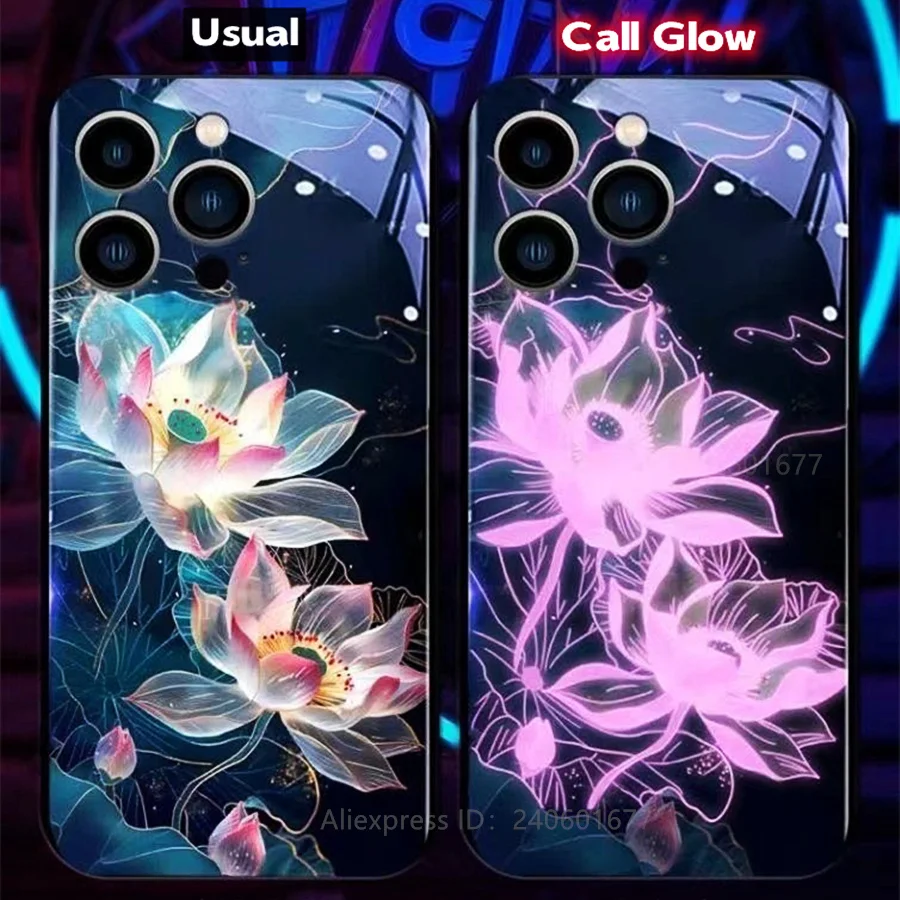 

Colorful Flower Luminous Mobile Phone Case For iPhone 15 14 13 12 11 Pro Max XR XS 7 8 16 Plus Voice Control Flash Phone Cove