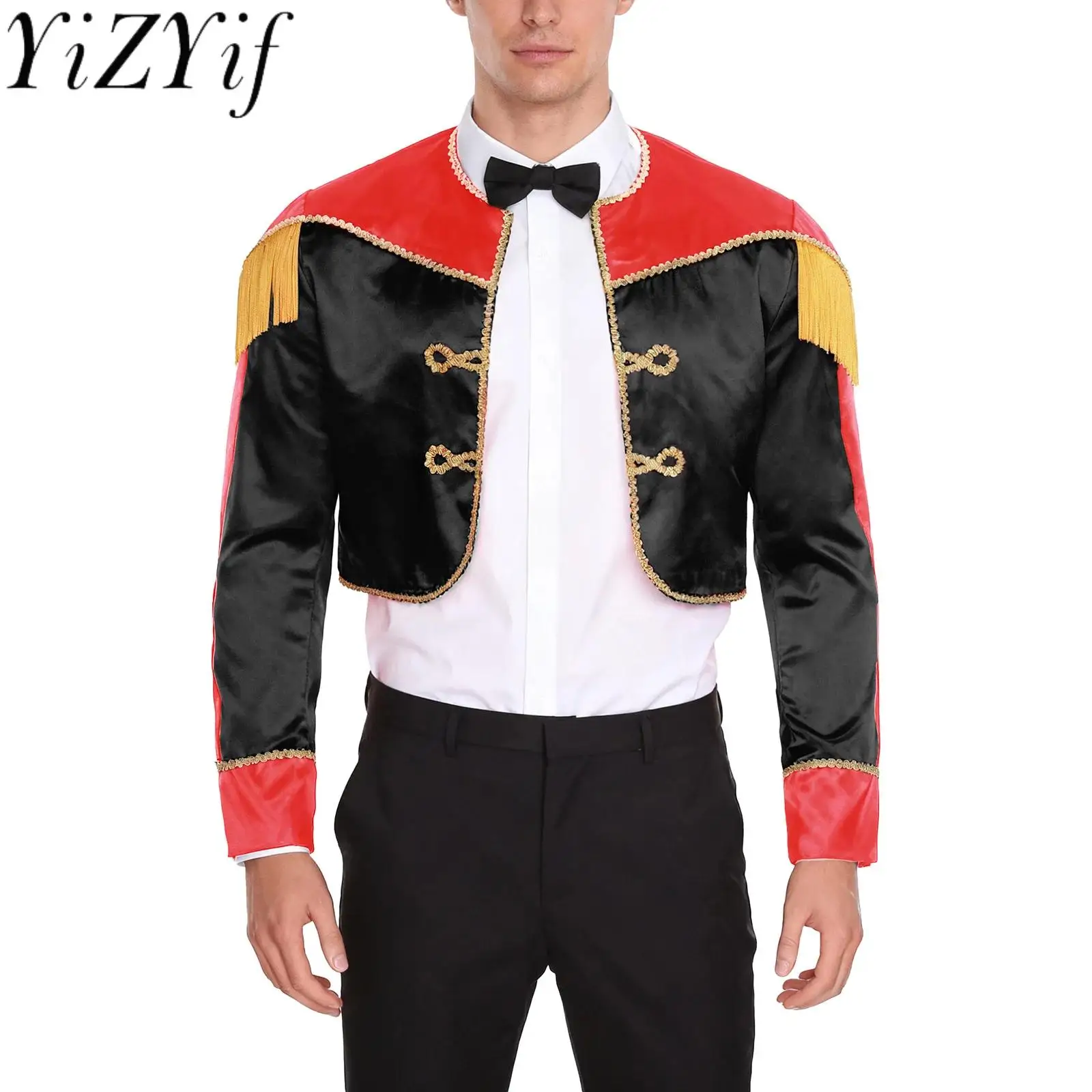 

Men Fashion Medieval Gothic Stylish Jackets Satin Jacket for Halloween Circus Magician Role Play Performance Cardigan Coats