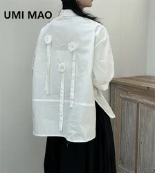 UMI MAO Yamamoto Dark Long Sleeve Shirt 2023 Spring Autumn Designer  Button Up Rose Slim Fit Top Women White Blouse Cotton Y2K