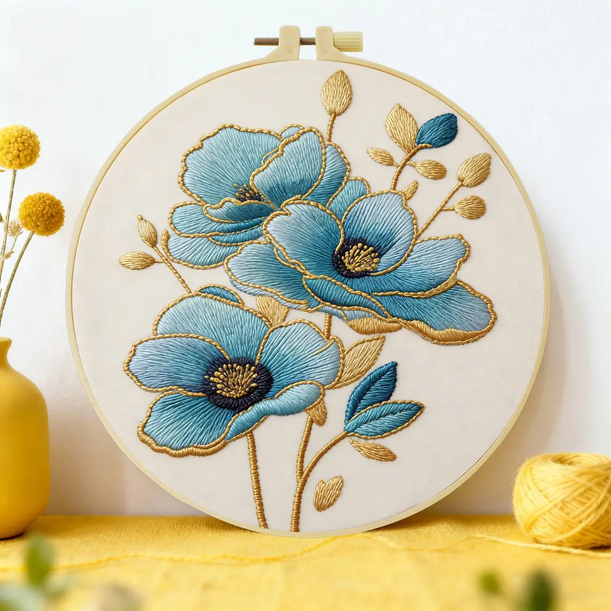 1 Stück 20X20CM/15X15CM 7,87/6,3 Zoll Pflanzen - Blumen Stickerei Starter-Kit DIY-Kit DIY-Stickerei-Set Handarbeiten Nähkunst – Detail 1