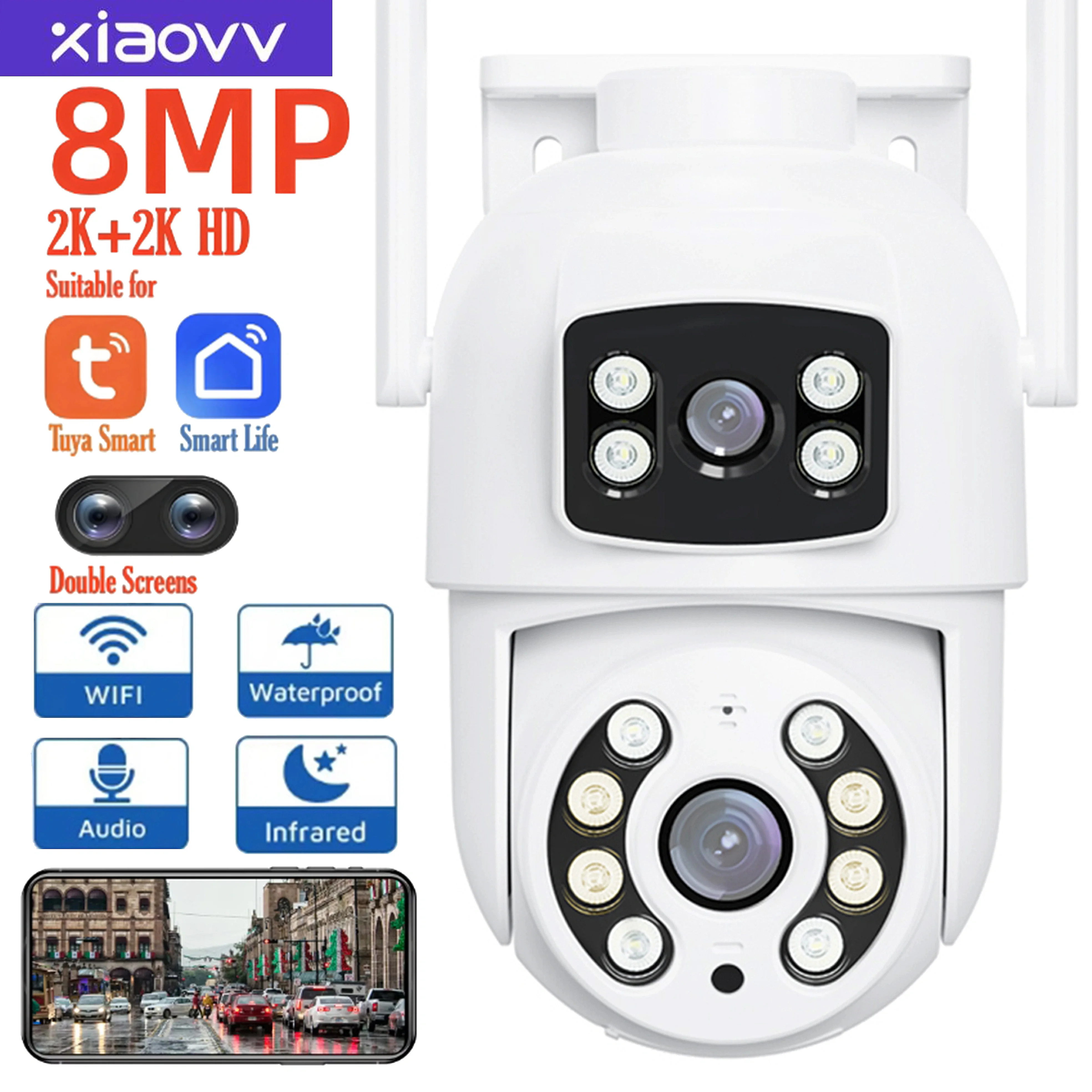 

8MP 4K WIFI IP Camera PTZ Dual Lens Dual Screen Manual Detection Full Color Night Vision Outdoor Security Surveillance Camera
