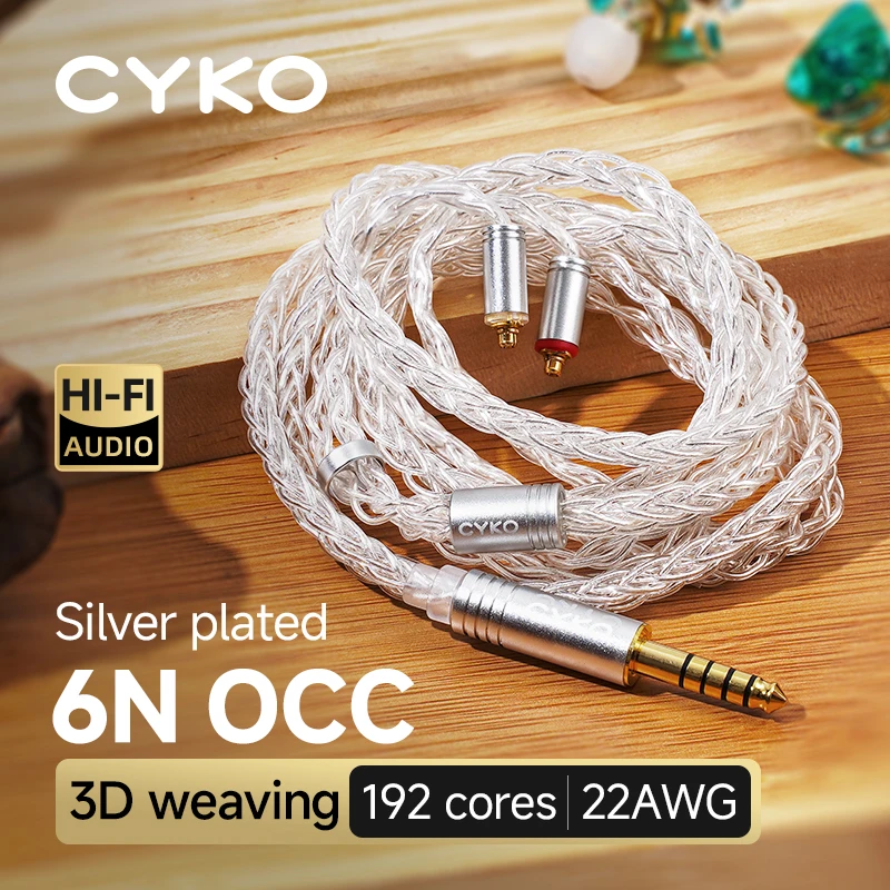 

CYKO HIFI Earphone Cable 6N OCC Silver-Plated Upgrade IEM Cables 2Pin /MMCX 0.78mm 3.5/4.4mm Aux Jack Wire for In-Ear Monitors