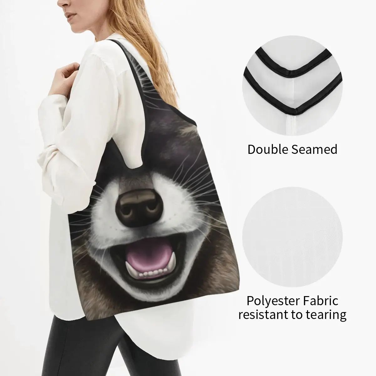 Funny Animal Raccoon Grocery Tote Shopping Bag Women Funny Trash Panda Racoon Shoulder Shopper Bag Large Capacity Handbag