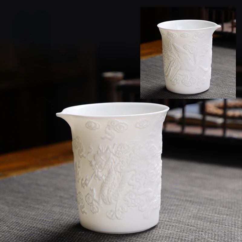 White porcelain gaiwan Ceramic Dragon and Phoenix Presentation Handmade double-sided Kung Fu Drinkware 160ml