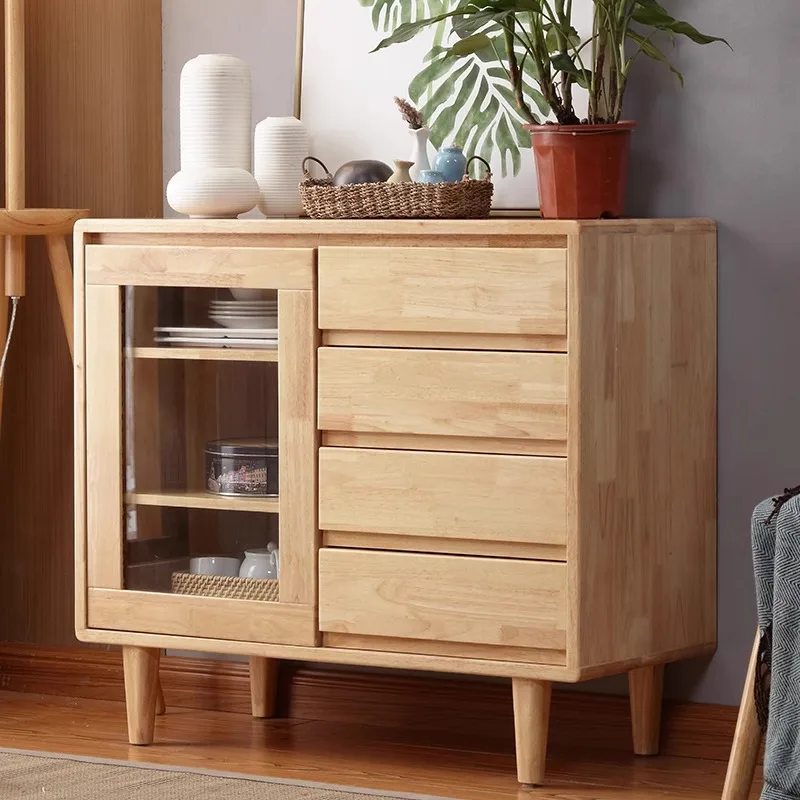 

Nordic pure solid wood dining side cabinet log, rubber wood kitchen cabinet storage cabinet, cupboard storage cabinet