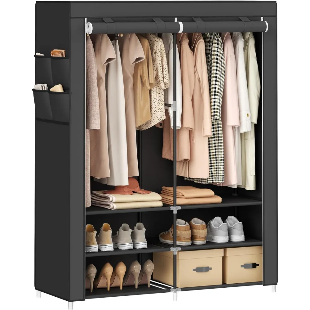 

SONGMICS Portable Closet Wardrobe with Shoe Rack and Cover, Closet Storage Organizer, 2 Hanging Rods, Shelves,