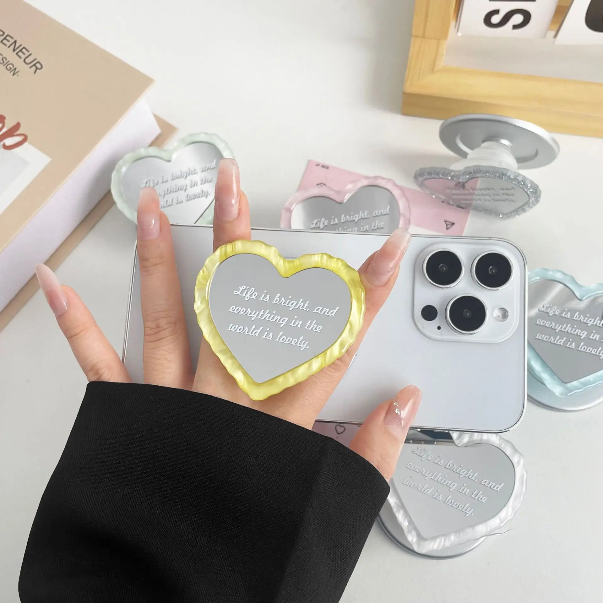 Shell Mirror Mobile Phone Holder for iPhone Samsung Xiaomi Ring Grip Round Cellphone Mount Stand Universal Phone Stand Holder