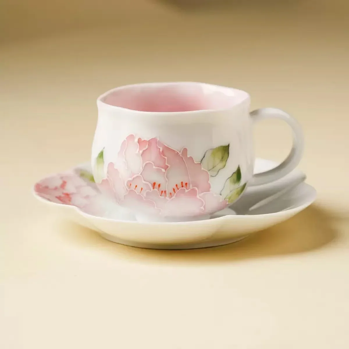 Underglazed Colored Flowers Bloom Coffee Cup Women's Personal Special Ceramic Latte Cup Saucer Exquisite Afternoon Tea TeaSet