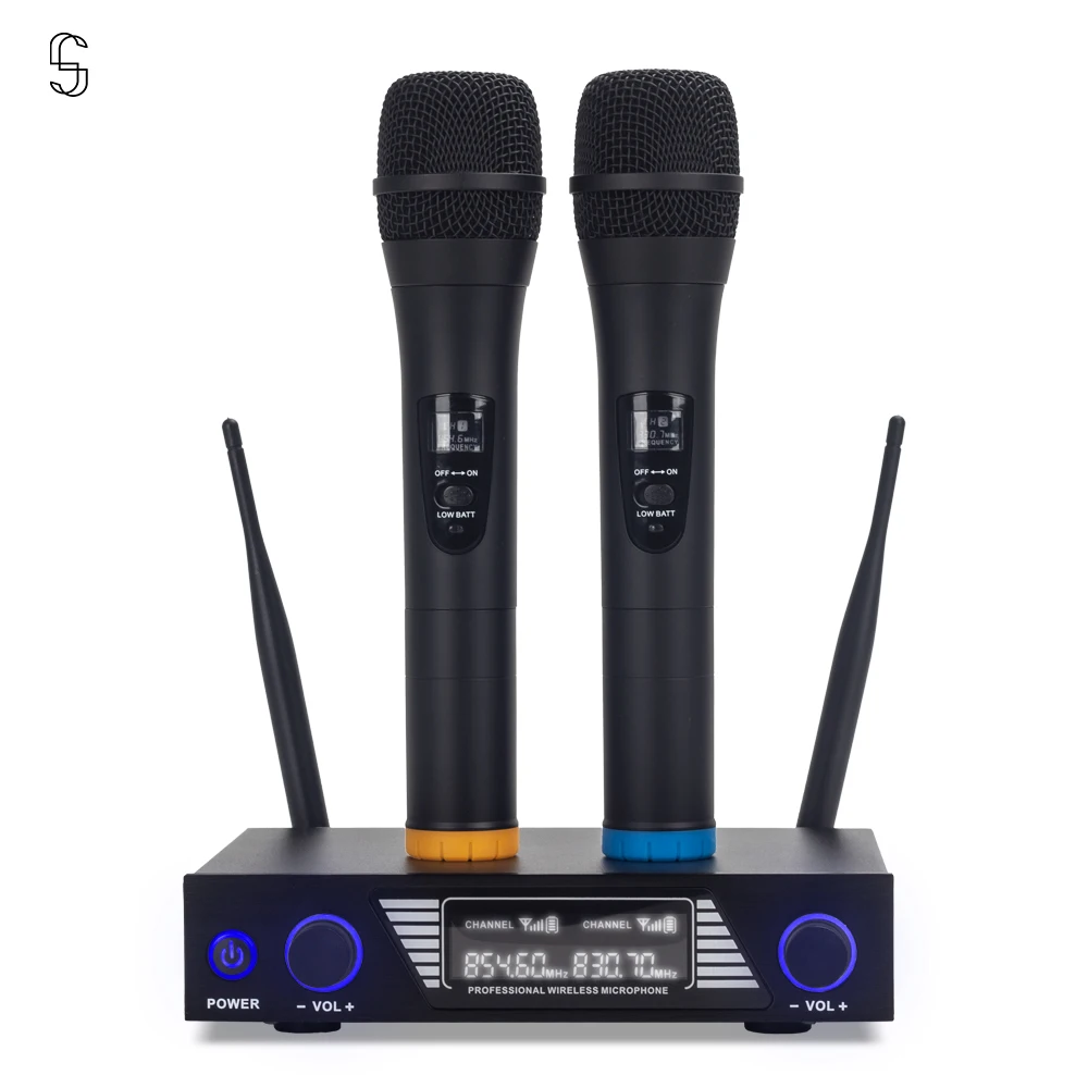 

PM-102 VHF Wireless Dual-Channel Microphone Handheld Very High Frequency Church Conference Family Singing Blog Metal