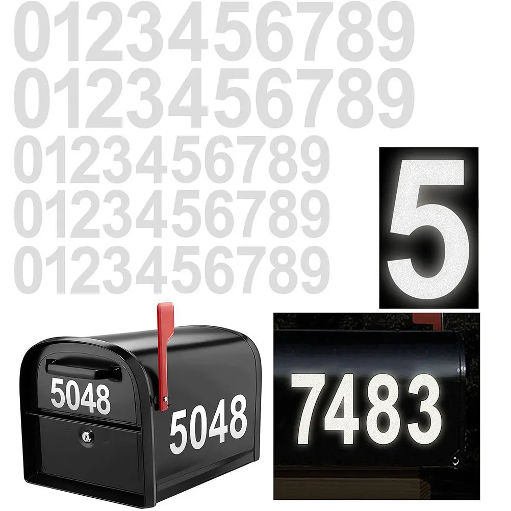 

5 Sheets Mailbox Number Stickers Reflective Decals Outdoor Doorplate Number Decal Sunproof Self-Adhesive