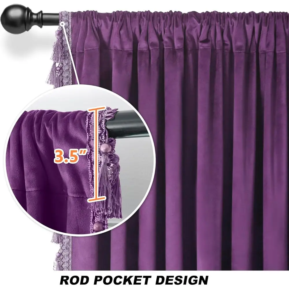 90 ستائر مخملية طويلة مع شرابات، 52 وات × 90 ساعة، ستائر حرارية عازلة للصوت لغرفة المعيشة، مجموعة من لوحتين