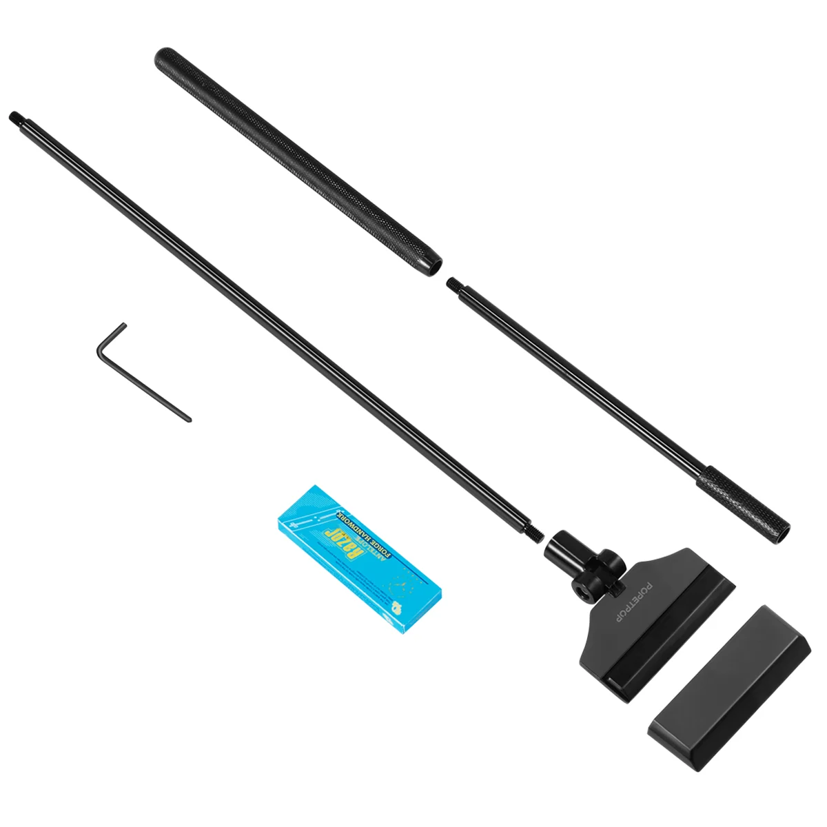 POPETPOP 65cm Fish Tank Aquarium Stainless Steel Scraper Cleaning Razor With 10 Pcs Blades (Black) fish tank scraper
