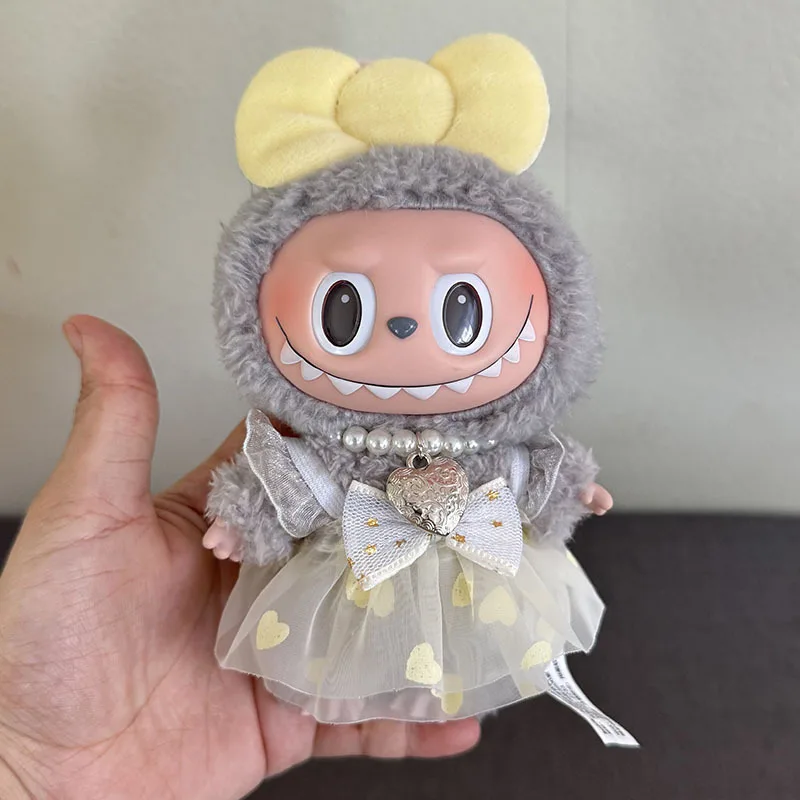 15/17cm labubu ídolo boneca bonito sentado festa tweed tule saia conjunto para gen1 2 3 labubu acessórios de roupas