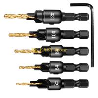 E28F 5PCs Professional Woodworking Countersink Drill Bit Set 1/4\