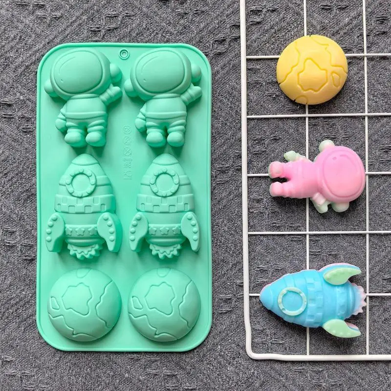 6 Cavity Astronaut Silicone Molds Rocket Planet Space Themed Baking Mould Tray DIY Cake Decoration Accessories