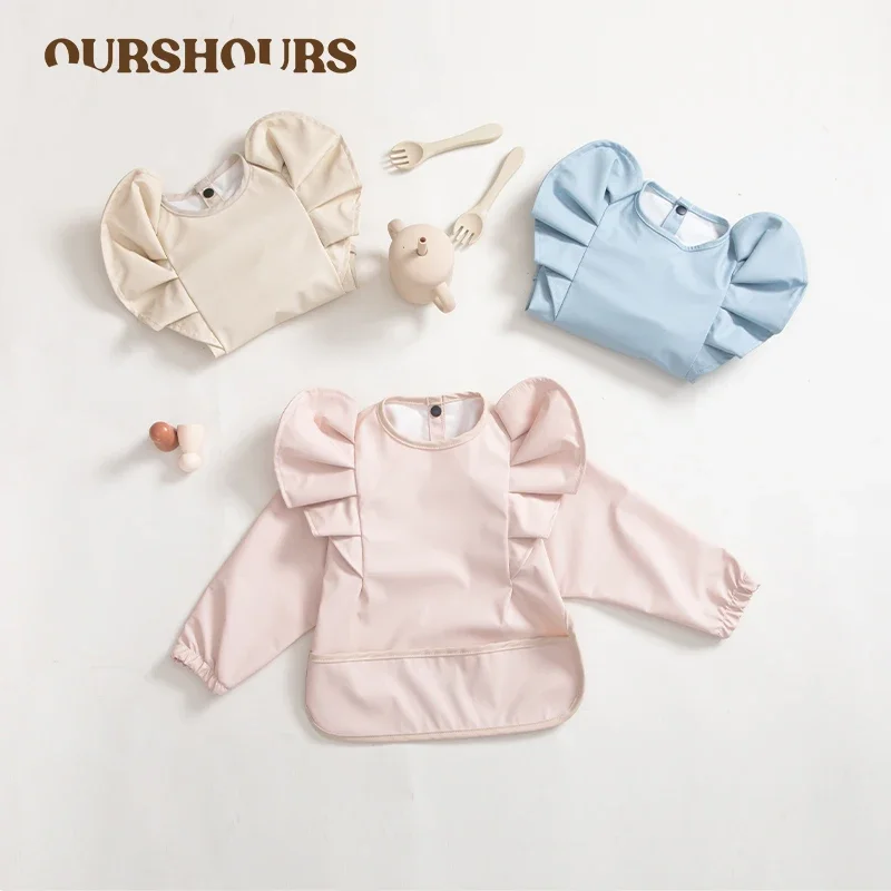 Baby Waterproof Bibs Angel Wings Kids Long Sleeve Feeding Art Smock Anti-dirty Dinning Apron with Pocket for Newborn Baby Stuff