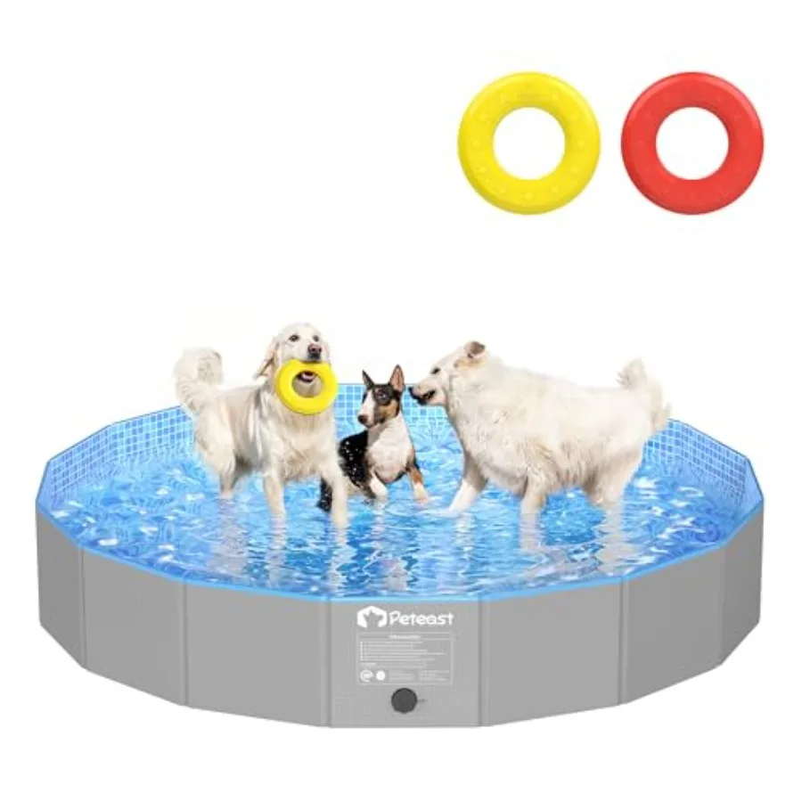 

Foldable Dog Pool with 2 Flying Disks Durable Hard Plastic Dog Swimming Pools for Large Dogs Collapsible Pet Pool for Backyard