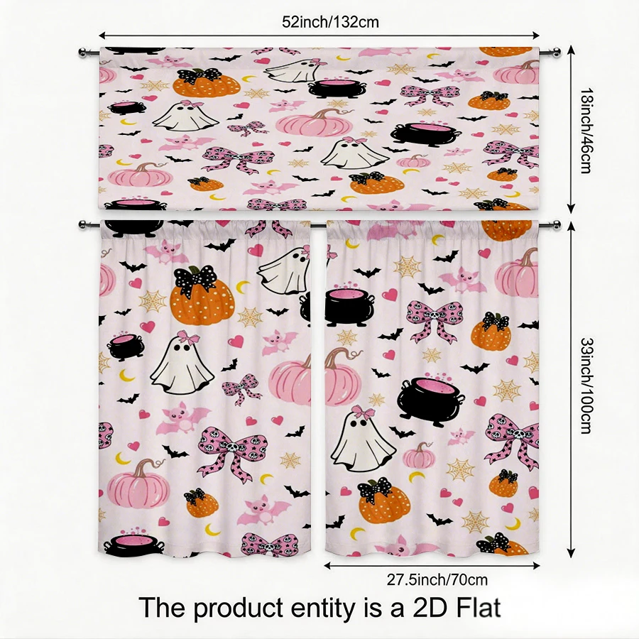 Halloween Fall Kitchen Curtains, Pink Pumpkin Cauldron, Digital Print, Kitchen Dining Room, Rod Pocket Polyester, Home Decor