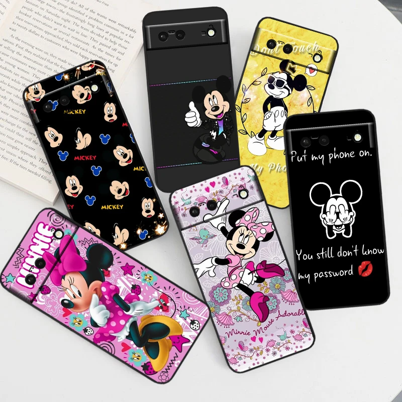 Disney Mickey Mouse Cartoon For Google Pixel 9 8 7A 7 6A 6 5A 5 4 4A XL 5G Black Silicon Shockproof Shell TPU Phone Case