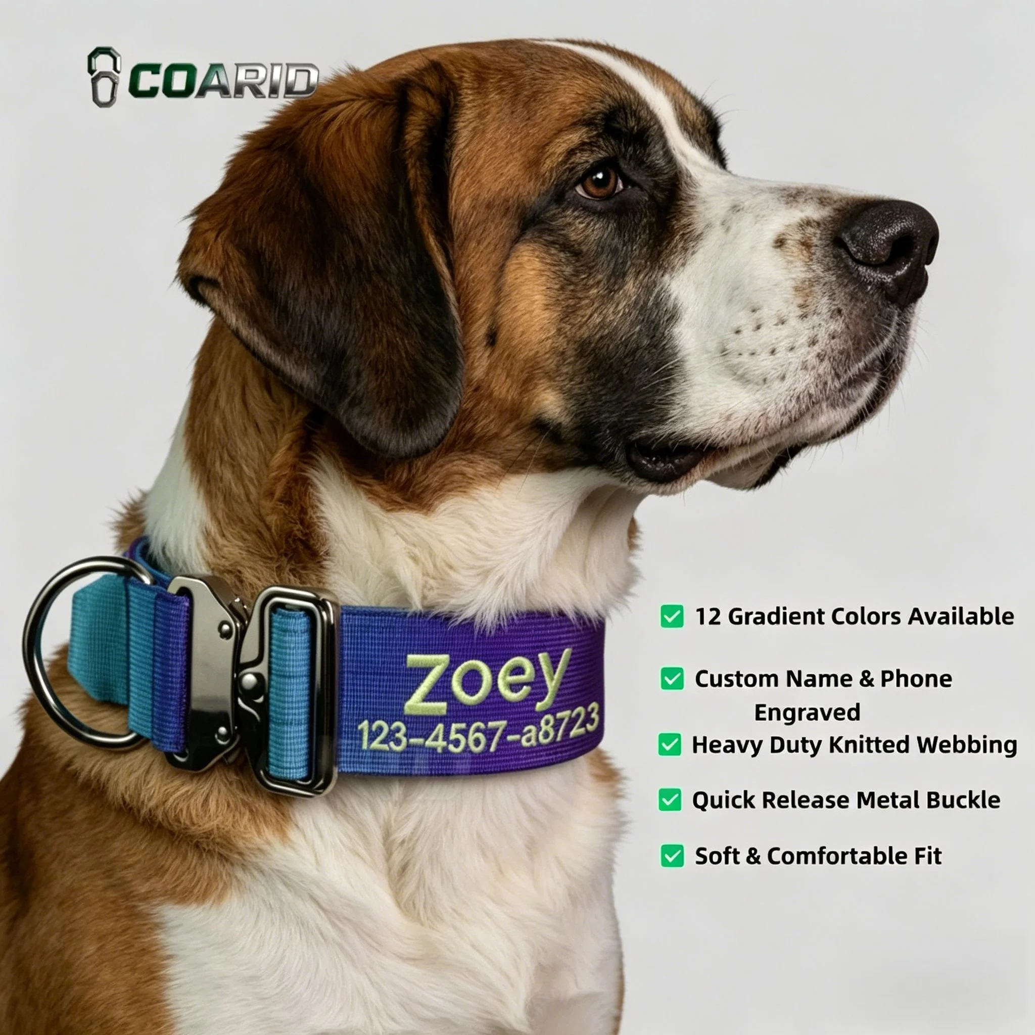 

Custom Gradient Dog Collar 12 Colors Personalized Engraved Knitted Pet Collar for Medium to Large Dogs