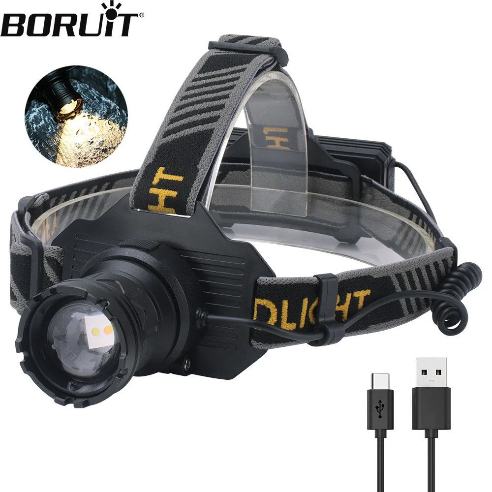 

BORUiT LED Sensor Headlamp Zoom Headlight 1000LM Type-C Rechargeable Fishing Headlight Long Shot Head Lamp for Camping Hunting