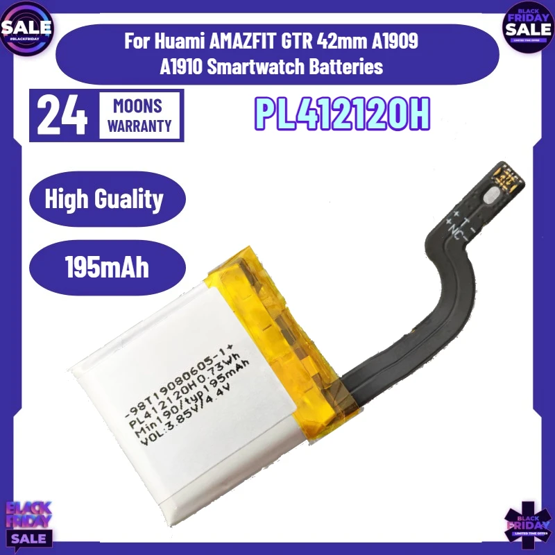 

Nwe 195mAh PL412120H Battery for Huami AMAZFIT GTR 42mm A1909 A1910 Smartwatch Batteries