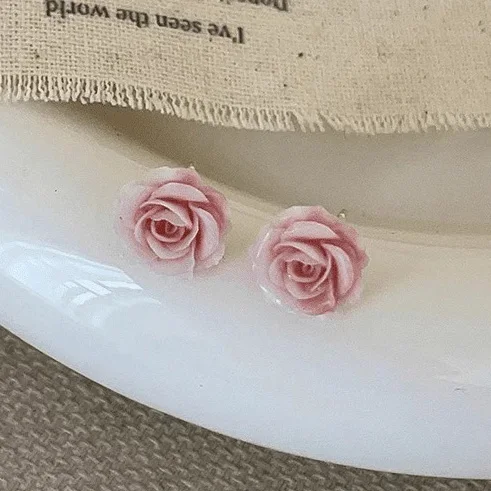 

PONYKISS 925 Sterling Silver Mini Pink Rose Flower Stud Earrings for Women Romantic Plant Fine Jewelry Minimalist Accessories