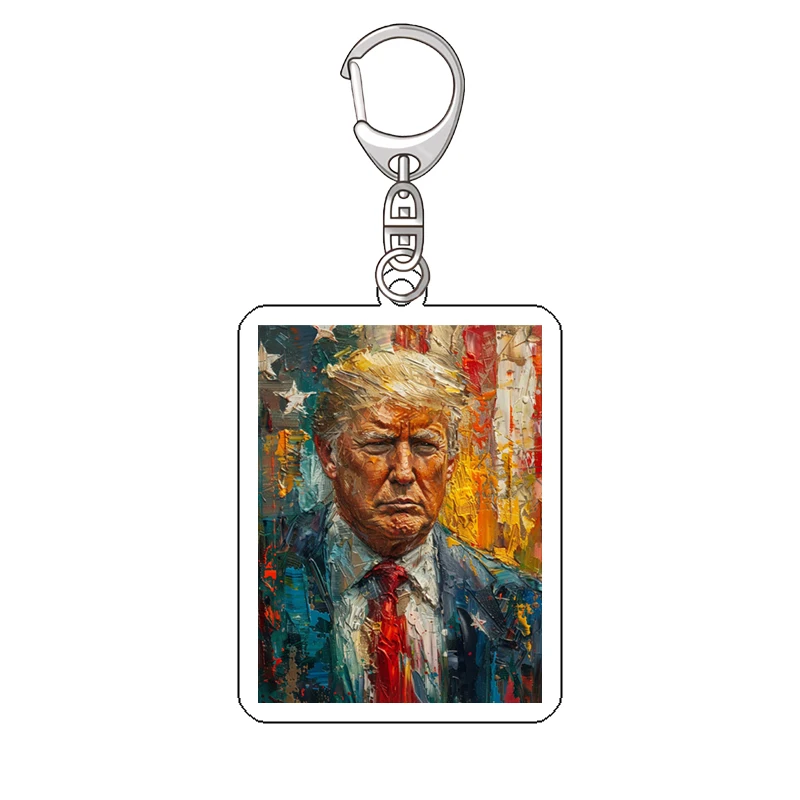 Anime Trump Oil Painting Style Acrylic Friends Gift Girl Pendant Fans Jewelry Cute Creative Keychain Fashion Key Ring Bag Charm