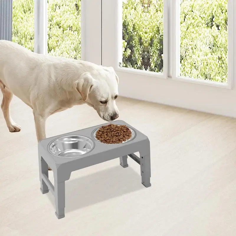 Dog Bowl with Stand Stainless Steel Food Water Elevated Dish for Pet with Stand Heavy Weighted Double Pet Dish for Easy