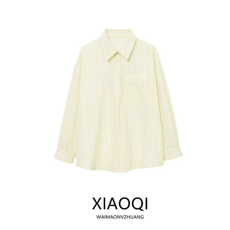 Faionable Striped Print Loose Long Sve irt Women's Spring Summer New Arrival Versatile Casual Classic Sle Clothing